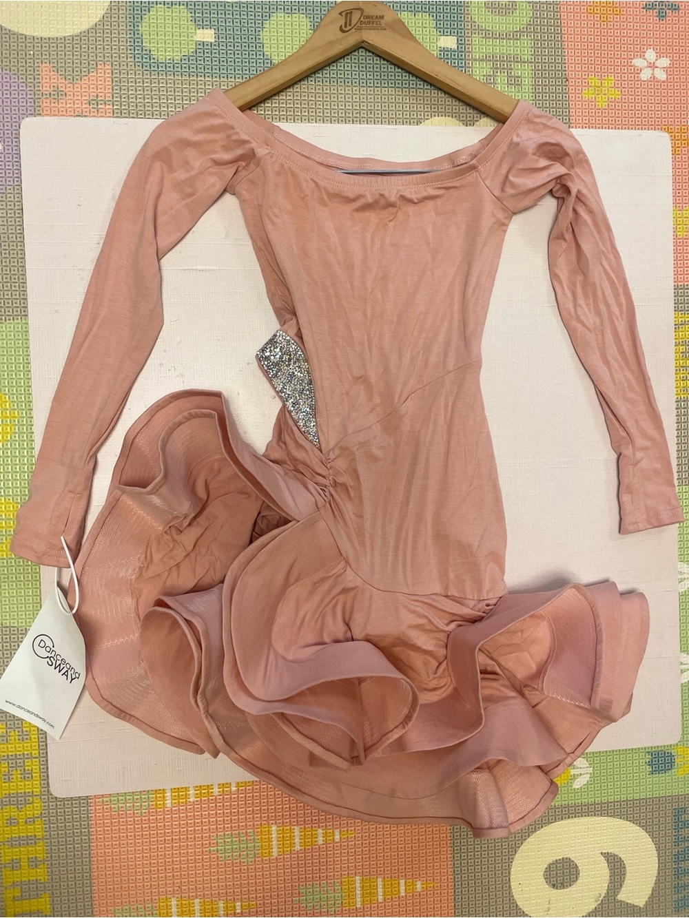Girls' Dusty Pink Long-Sleeve Dance Dress with Ruffle Skirt